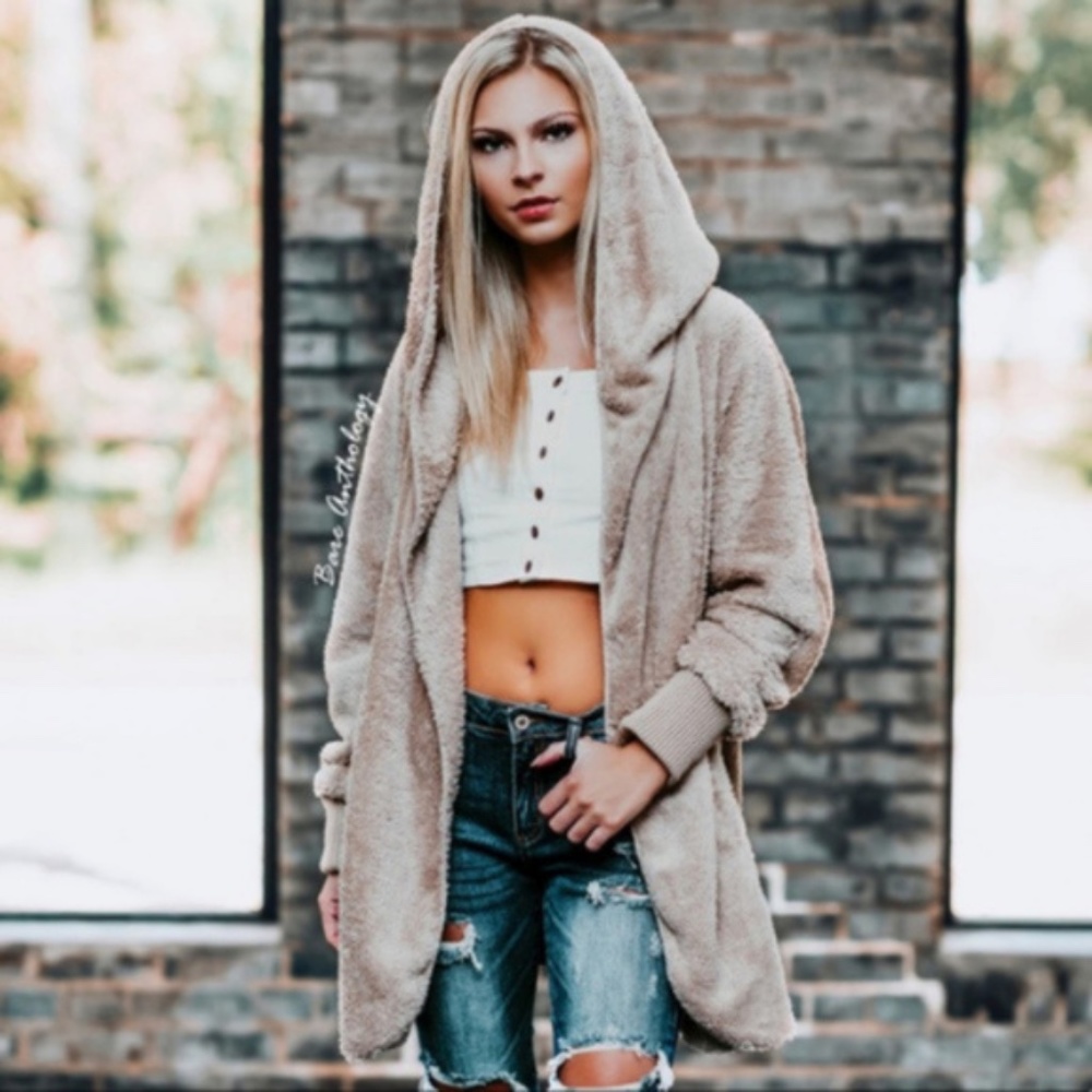 Cozy Open Front Pocket Hoodie Oversized Cardigan - Picture 5 of 6